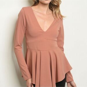 CLEARANCE Taupe Peplum Hem Blouse S M